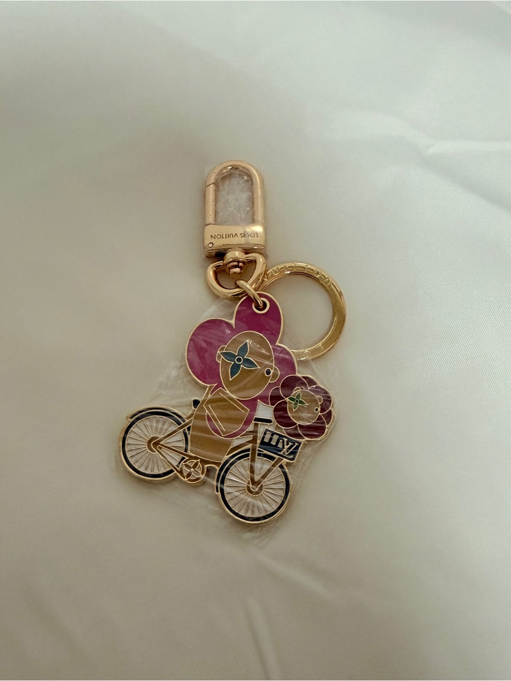 Pink Floral Bicycle Key Holder with Gold Hardware